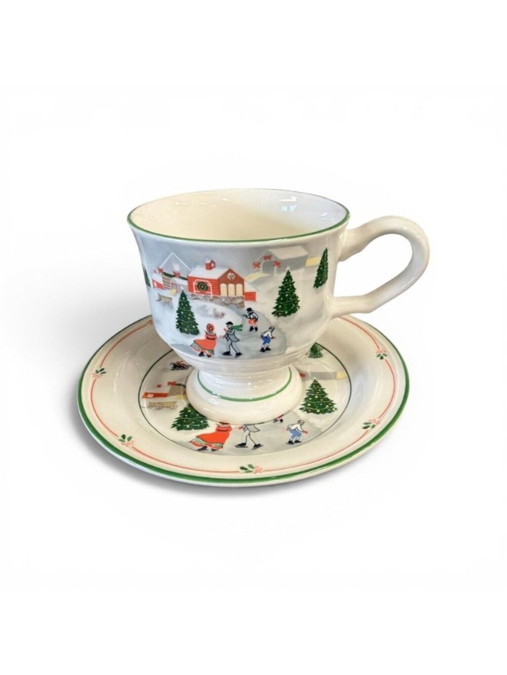 Sango 3900 Silent Night Cup & Saucer Set Holiday Village Scene